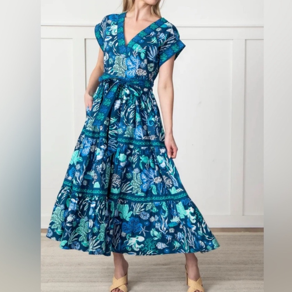 Printfresh Beachy Keen Oceania Seahorse Octopus Under Sea Blue Maxi Midi Dress